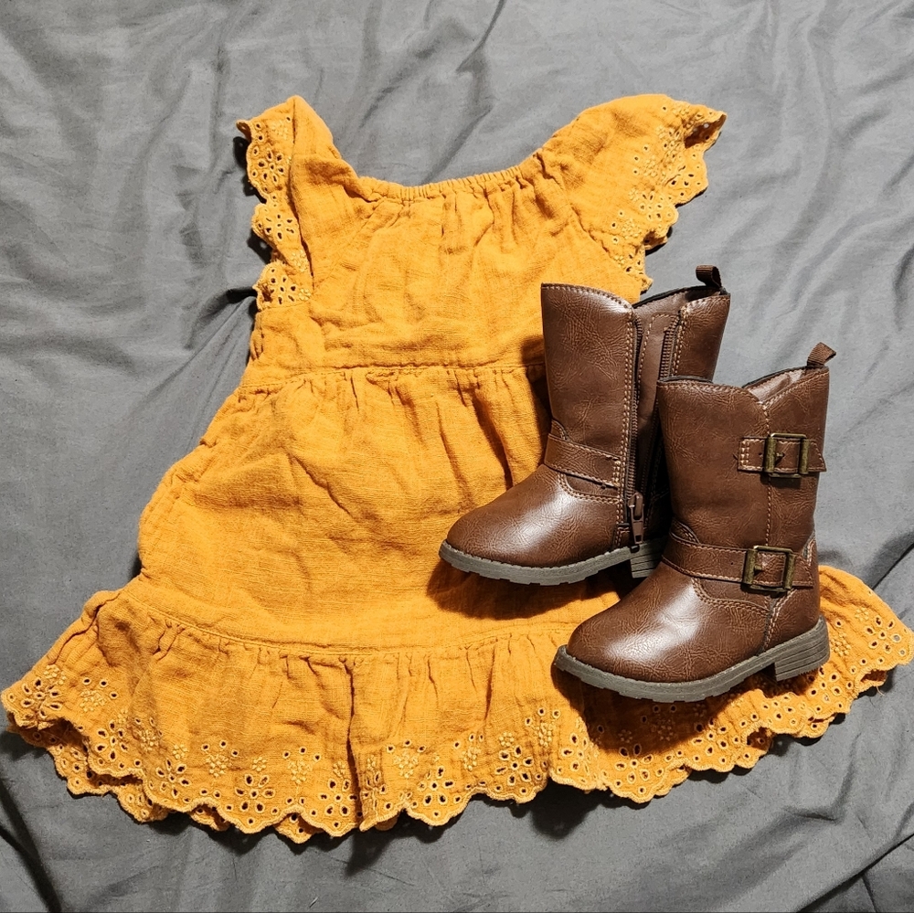 Cat & Jack Mustard Toddler Dress with Carters Boots